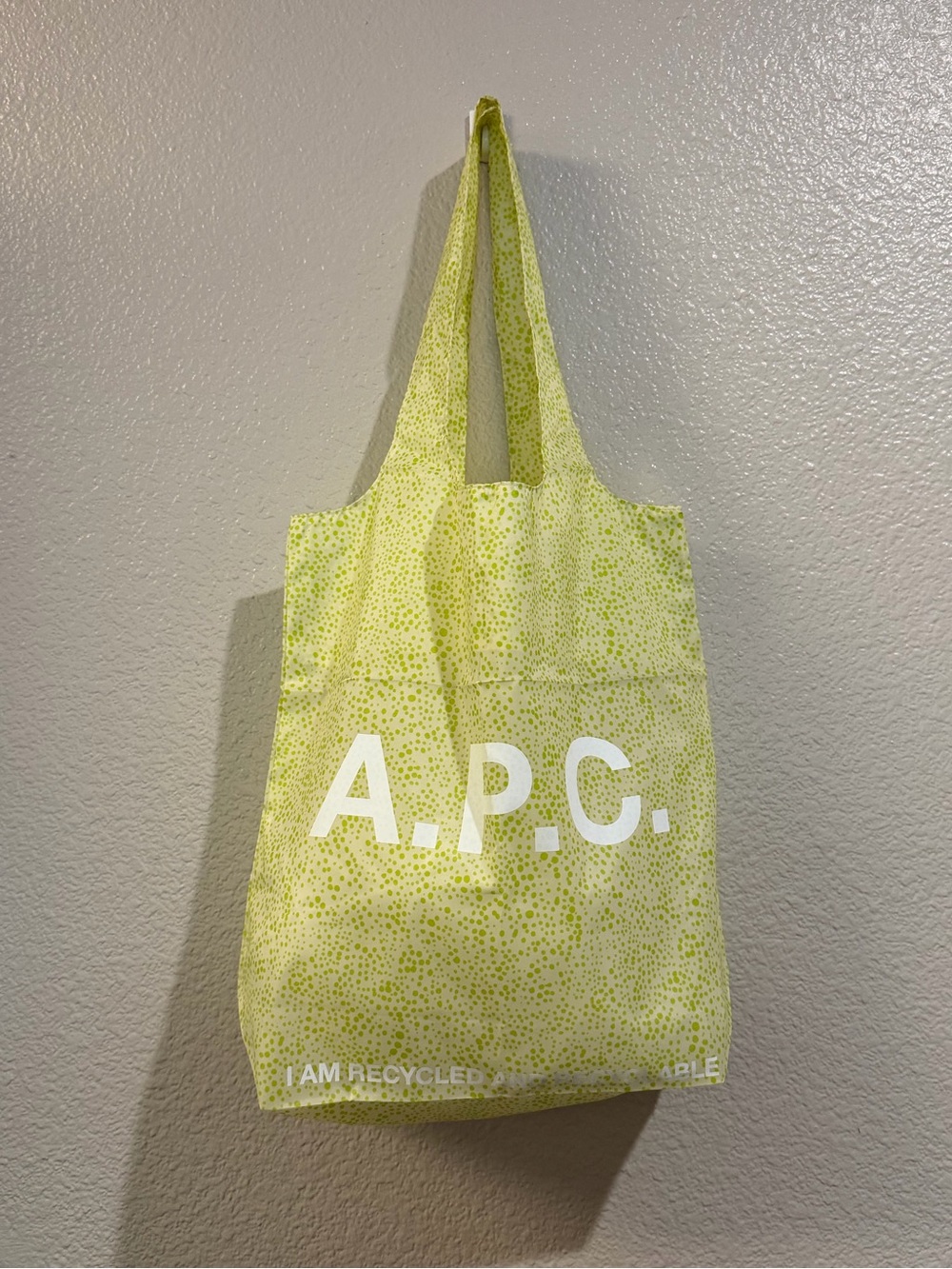 A.P.C. Lime Green Printed Tote with White Logo